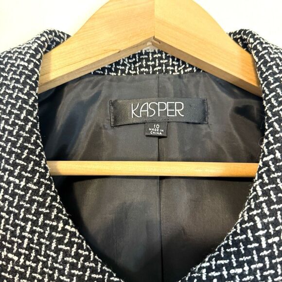 Kasper Asymmetrical Black & White Blazer Jacket Size 10 - Picture 5 of 9